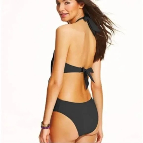 Bar III Womens Small Black Resort Solids Cowl Neck Cutout One Piece Swimsuit New - Picture 4 of 8